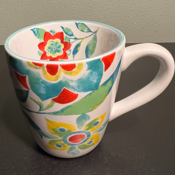 Pfaltzgraff Floral Medallion Cup Mug in Vibrant Blue, Red, Yellow & Green - Picture 1 of 7